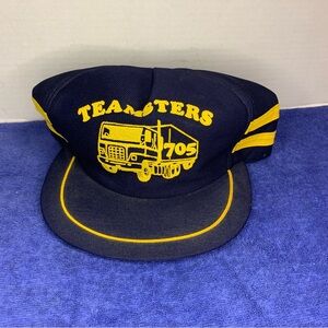Vintage 80’s Navy Blue & Yellow Teamsters Chicago 705 Truckers Hat Snap-Back Cap